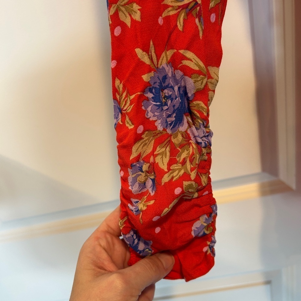 Zara Red Floral Wrap Sleeved Summer Dress - XS - Picture 6 of 10